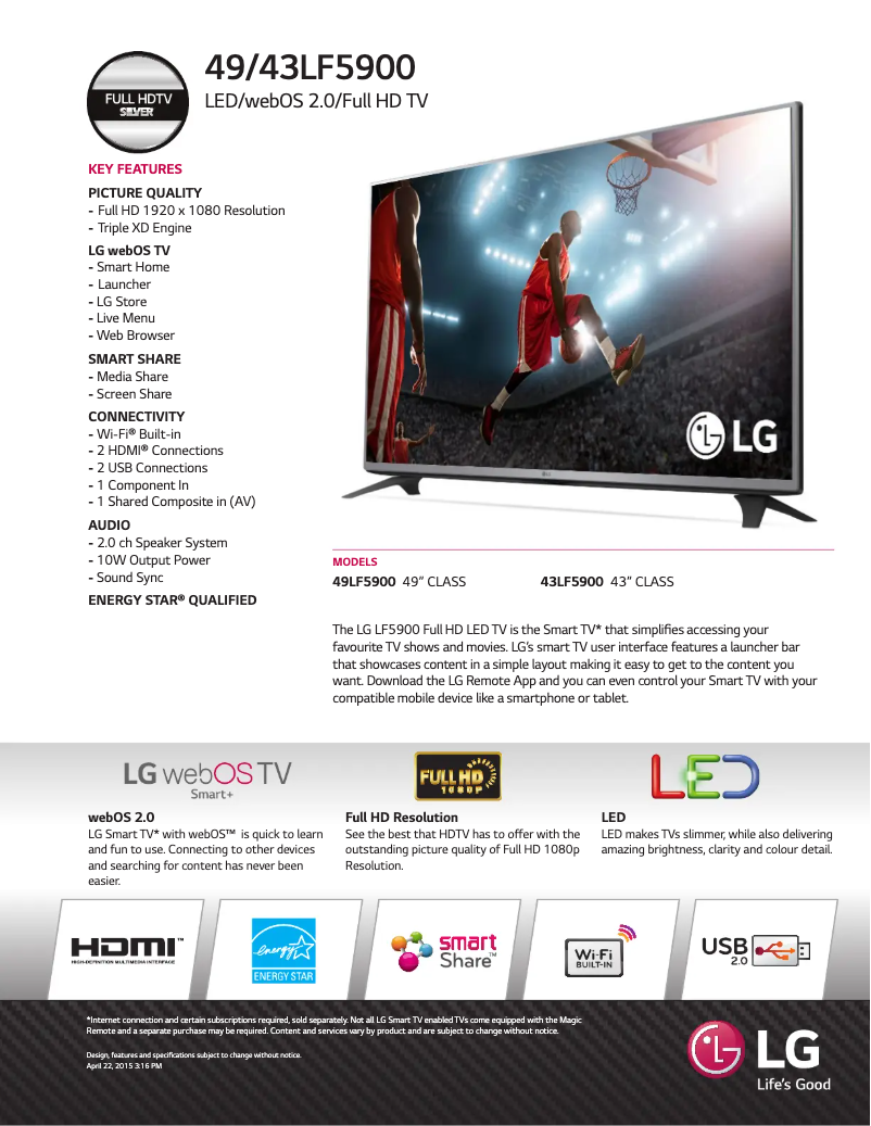 Imagen de la primera página del manual del dispositivo 43LF5900