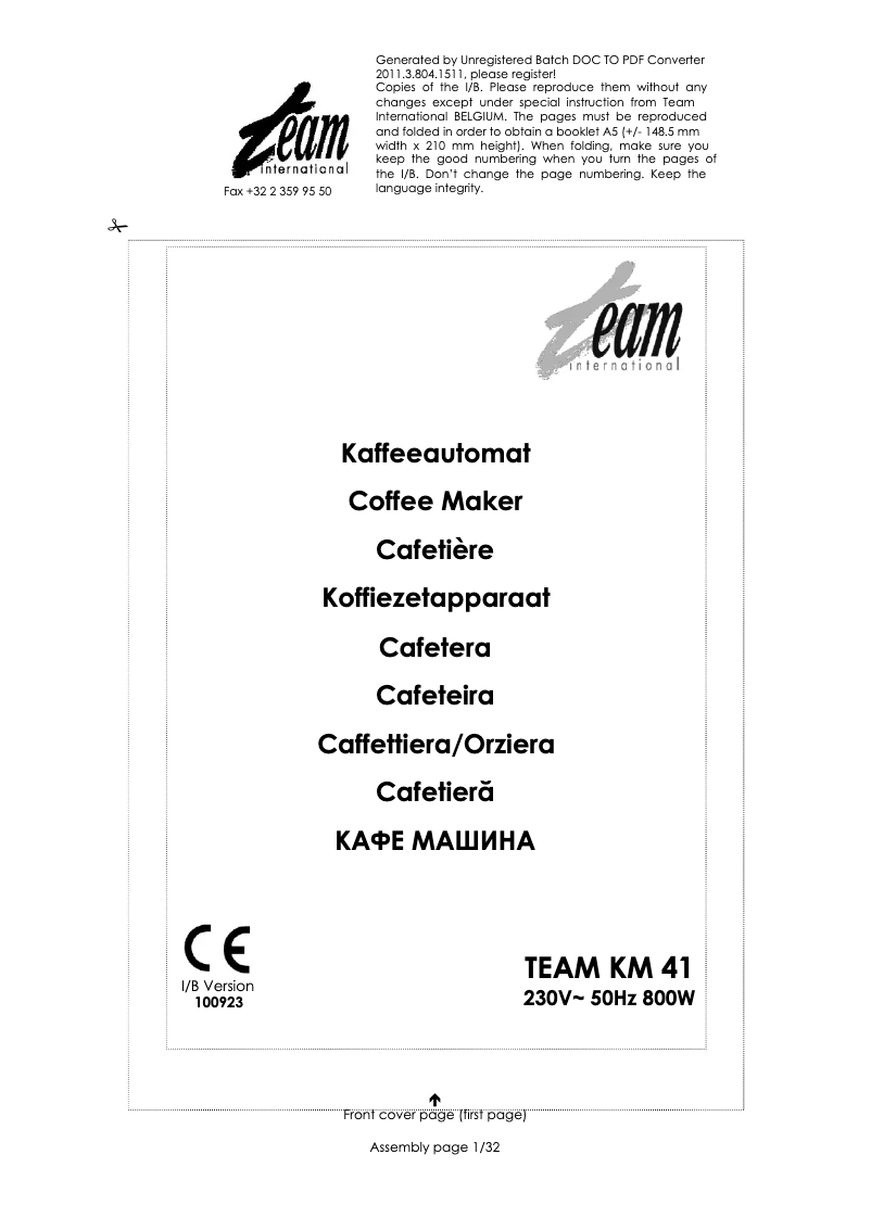 Page 1 de la notice Manuel utilisateur Team KM 41