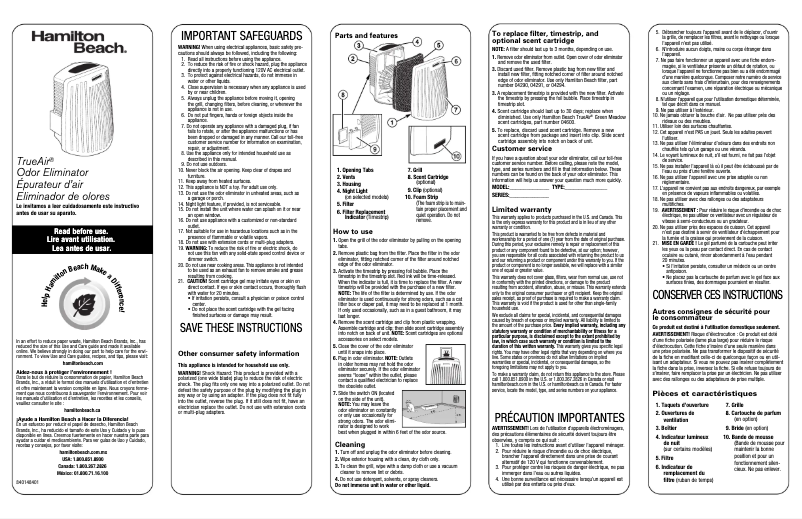 Image de la première page du manuel de l'appareil TrueAir 04530GM