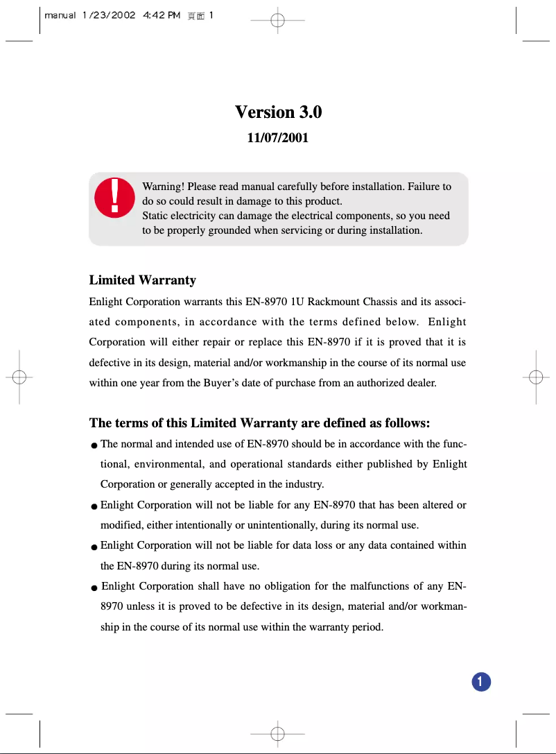 Page n°1 - Manuel utilisateur Enlight EN-8970