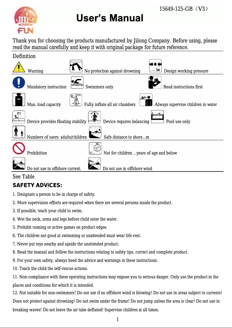 Page 1 de la notice Manuel utilisateur JILONG JL037246NPF