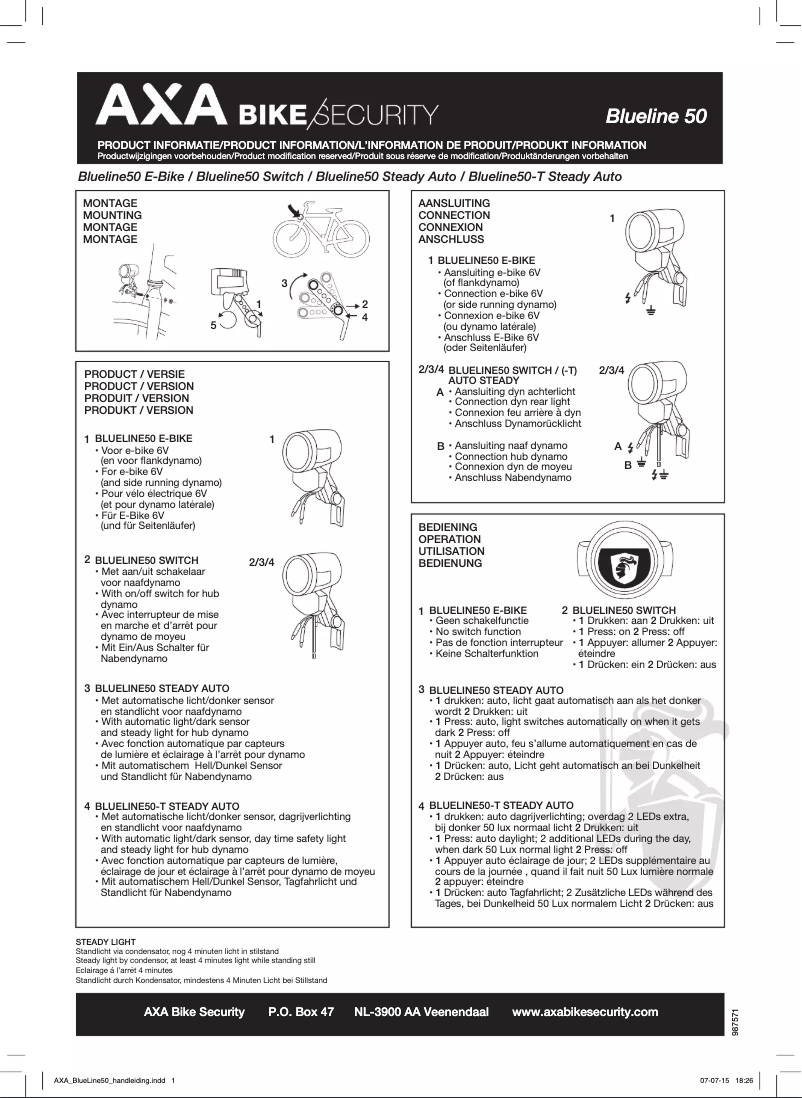 Page 1 de la notice Manuel utilisateur AXA Blueline 50