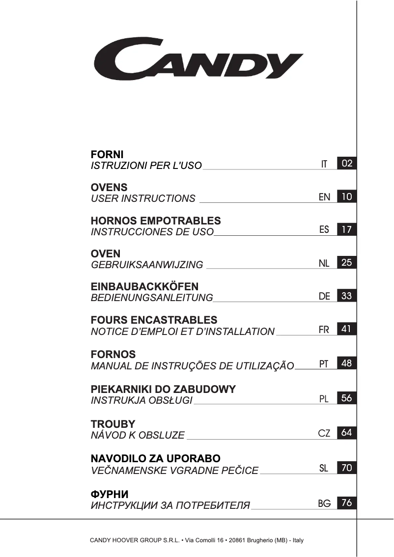 Page n°1 - Manuel utilisateur Candy FCT612X/1