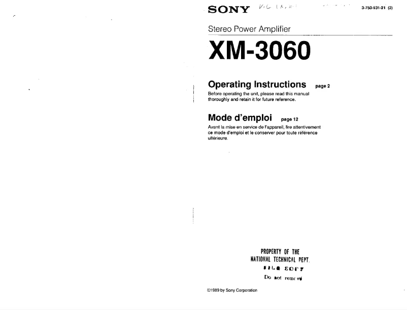 Image de la première page du manuel de l'appareil XM-3060
