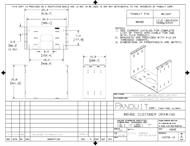 Page 1 de la notice Dessin technique Panduit WBH6E