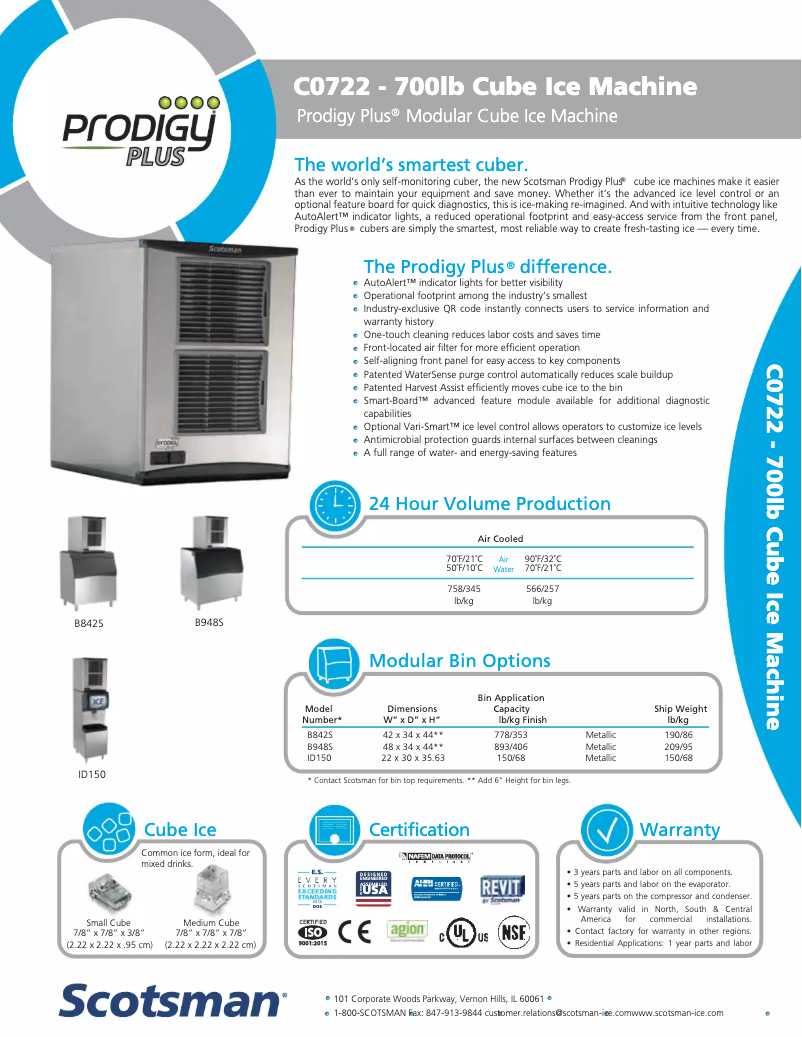 Page 1 de la notice Fiche technique Scotsman C0722SA-32