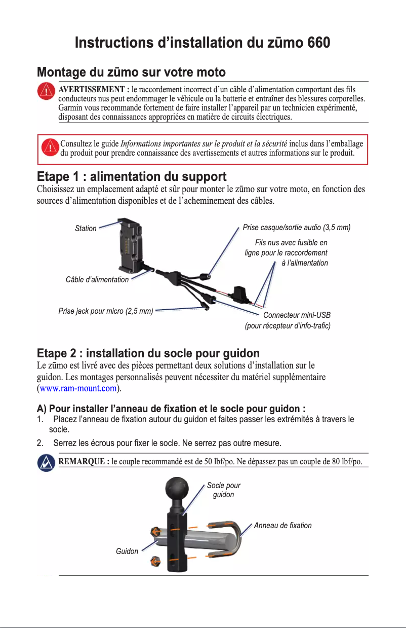 Page 1 de la notice Guide d'installation Garmin Zumo 660LM