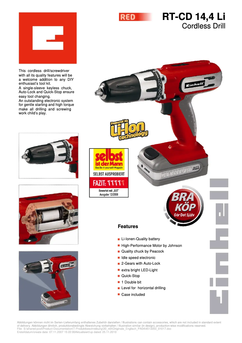 Page 1 de la notice Manuel utilisateur Einhell RT-CD 14,4 Li