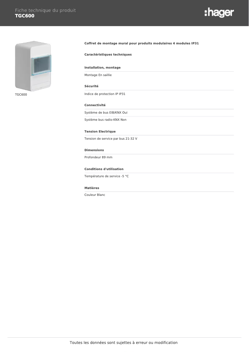 Image de la première page du manuel de l'appareil TGC600