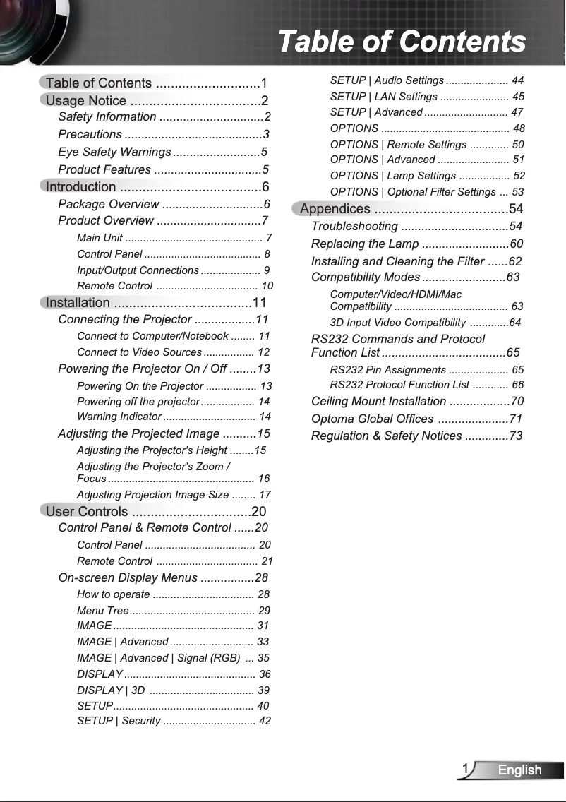 Page n°1 - Manuel utilisateur Optoma W350