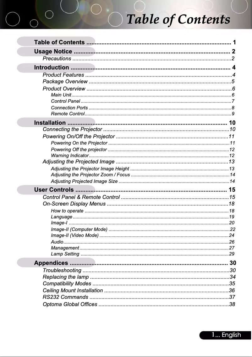 Page 1 de la notice Manuel utilisateur Optoma EP770