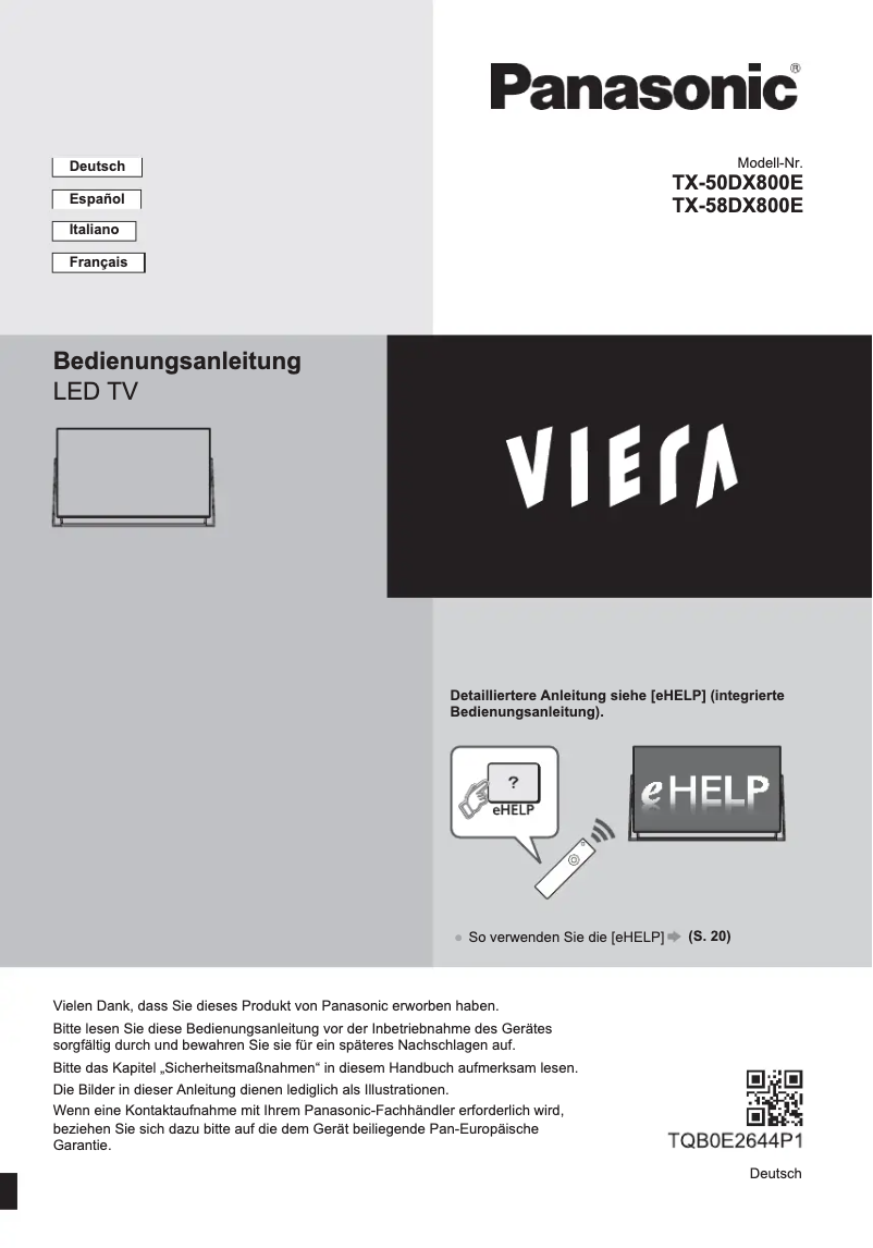 Page 1 de la notice Guide de démarrage rapide Panasonic TX-50DX800E