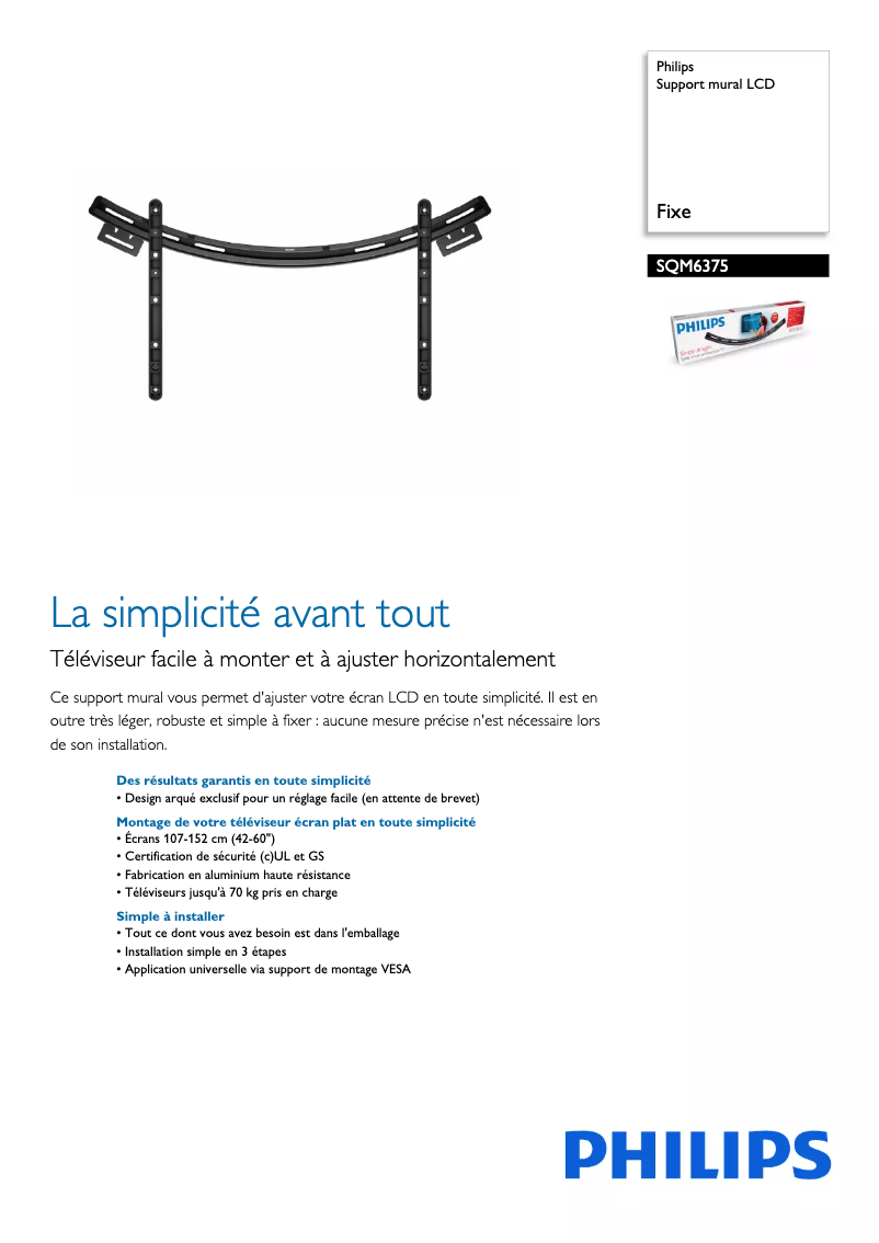 Page n°1 - Fiche technique Philips SQM6375
