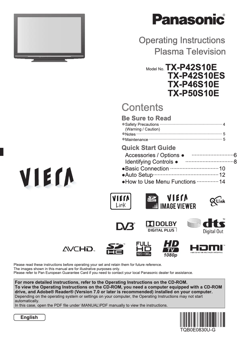 Page 1 de la notice Manuel utilisateur Panasonic Viera TX-P46S10E