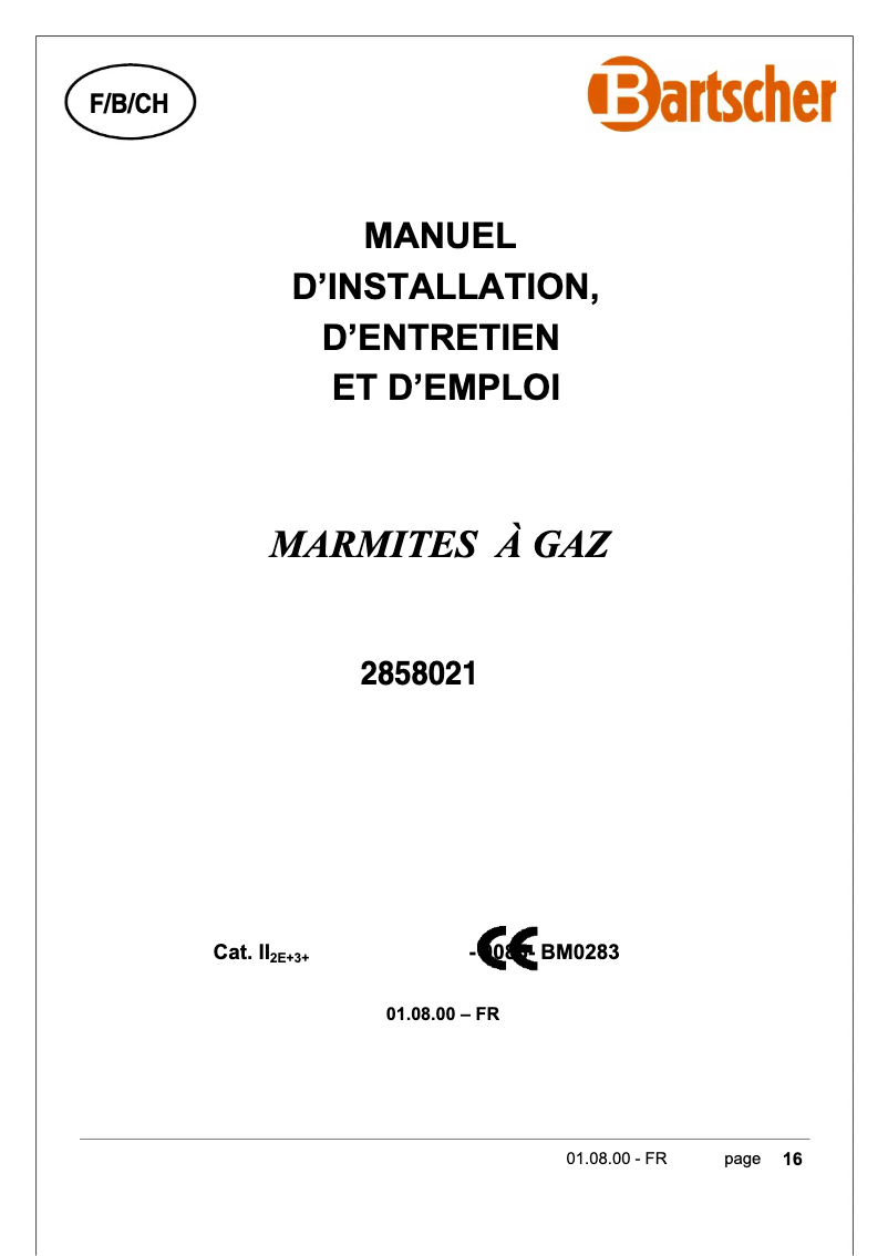 Page 1 de la notice Manuel utilisateur Bartscher 286811