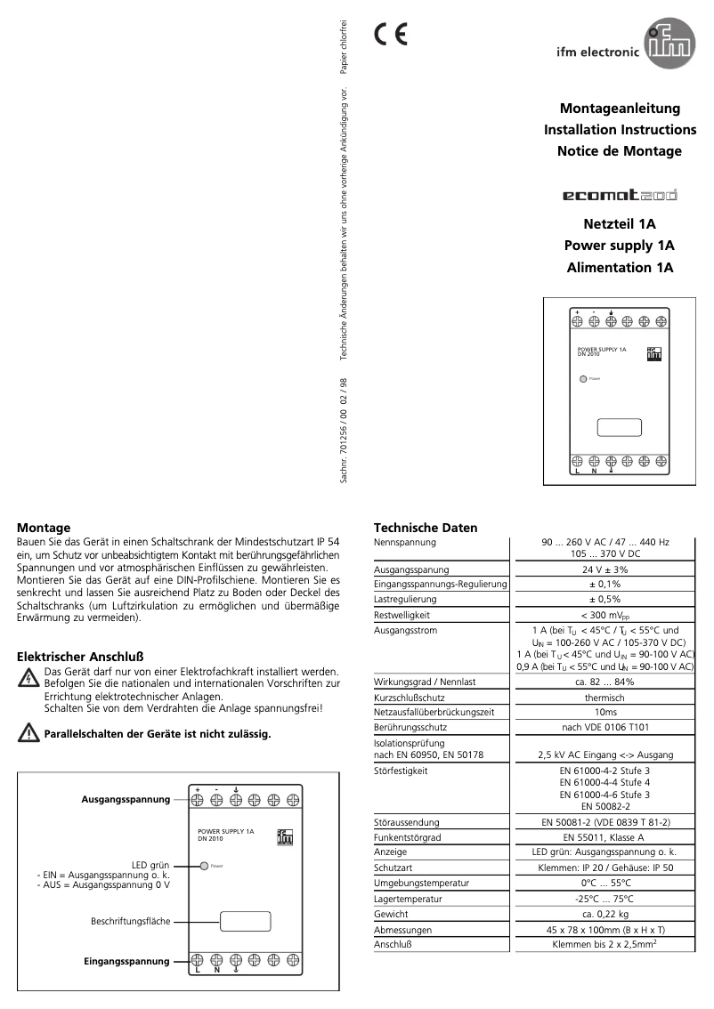 Page 1 de la notice Manuel utilisateur IFM DN2010