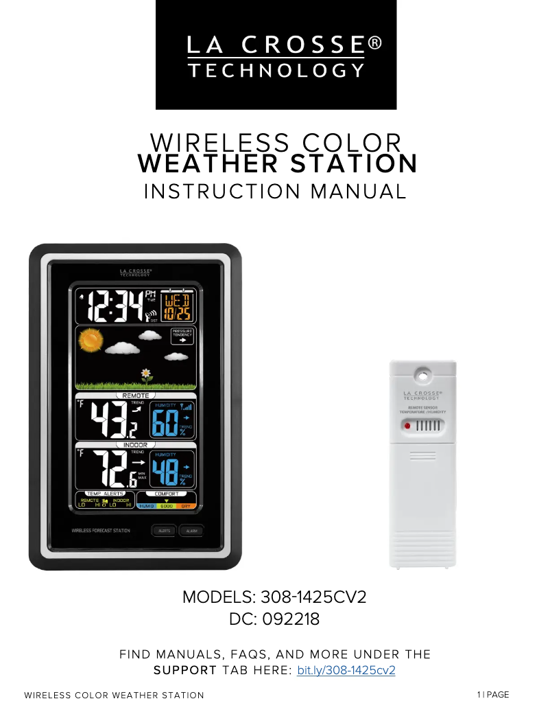 Page n°1 - Manuel utilisateur La Crosse Technology 308-1425CV2