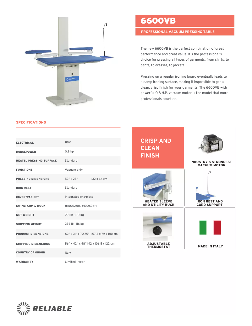 Page n°1 - Fiche technique Reliable 6600VB