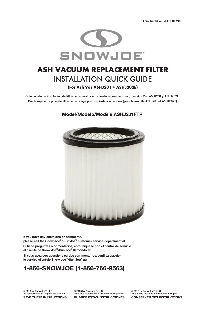 Page 1 de la notice Manuel utilisateur Snow Joe ASHJ201FTR