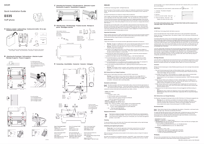 Page 1 de la notice Guide de démarrage rapide Snom D335