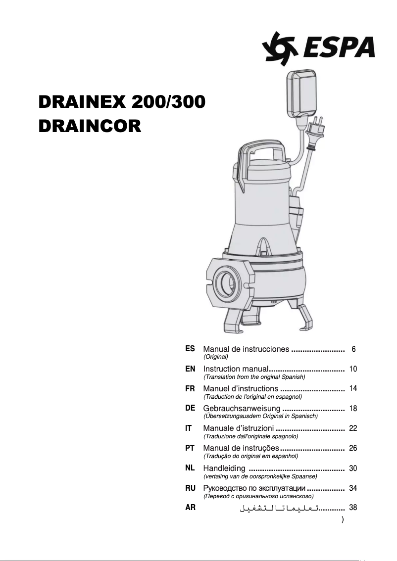 Page 1 de la notice Manuel utilisateur ESPA Drainex 300
