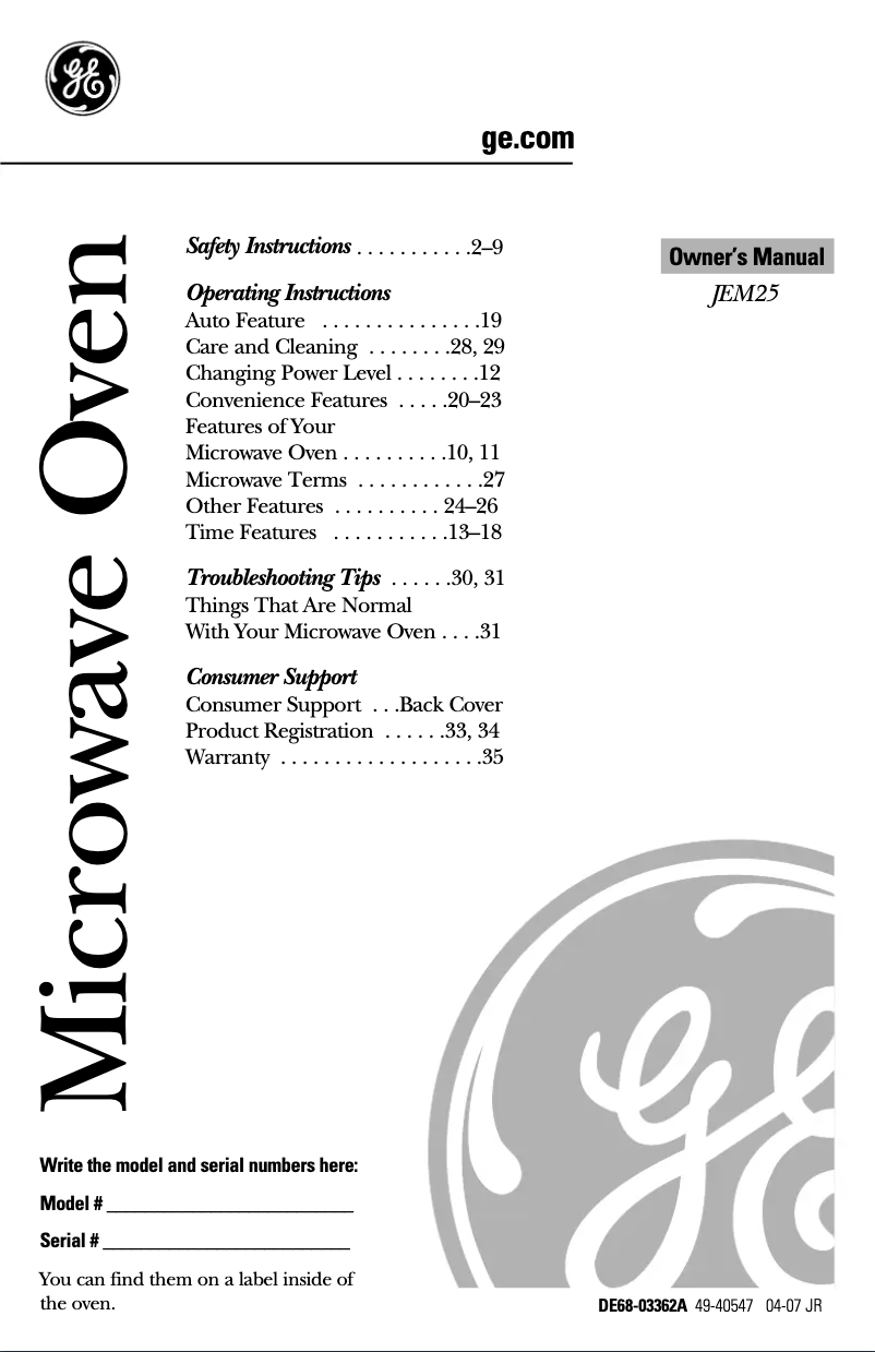 Page 1 de la notice Manuel utilisateur GE CSA1201