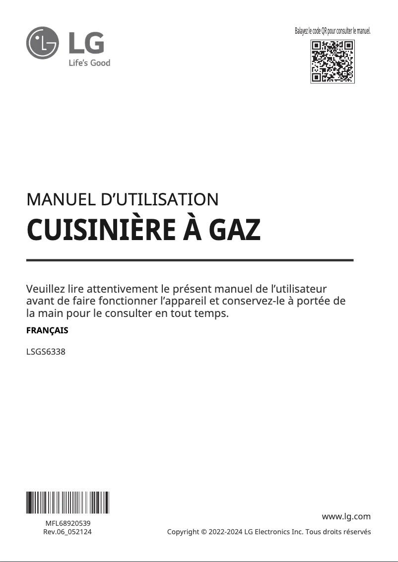 Page 1 de la notice Manuel utilisateur LG LSGS6338F