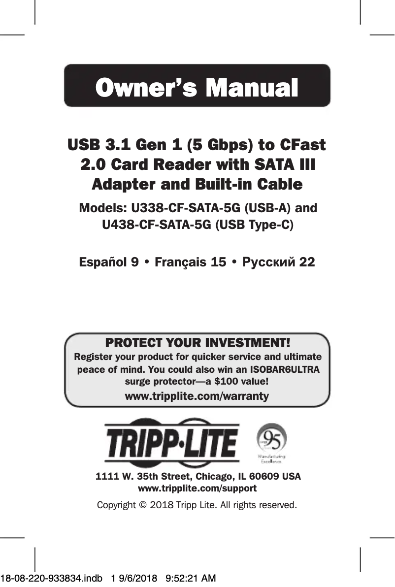 Page n°1 - Manuel utilisateur Tripp Lite U438-CF-SATA-5G