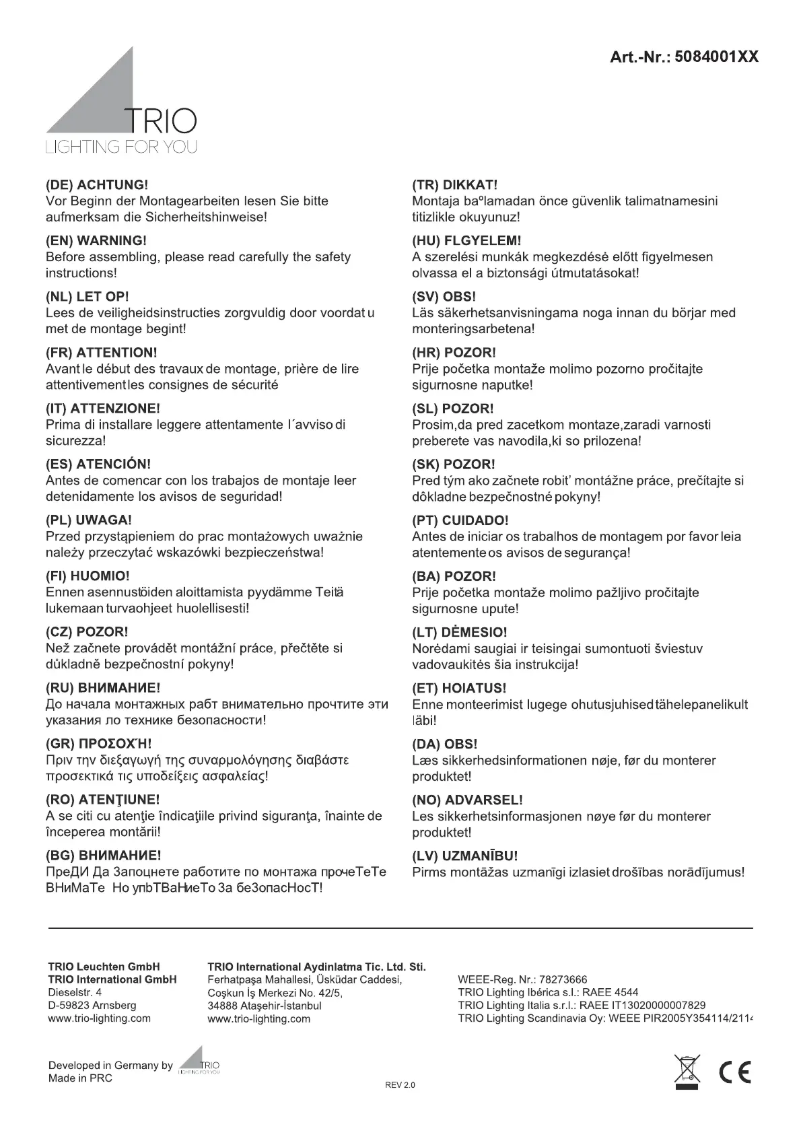 Page 1 de la notice Manuel utilisateur Trio Lighting Lara 508400162