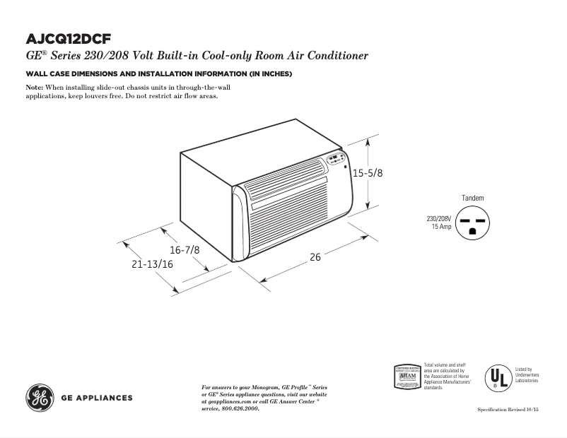 Page n°1 - Fiche technique GE AJCQ12DCF
