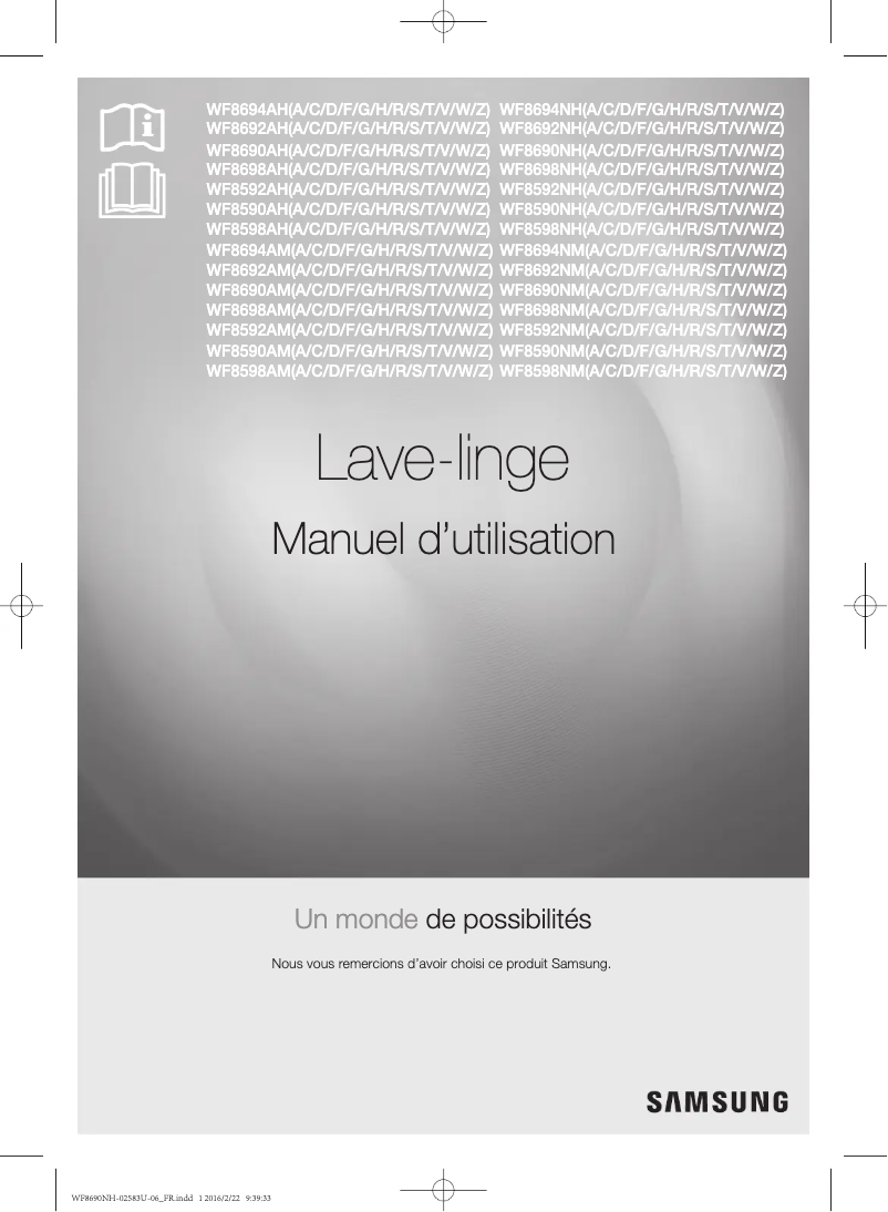 Page 1 de la notice Manuel utilisateur Samsung WF8690NHV