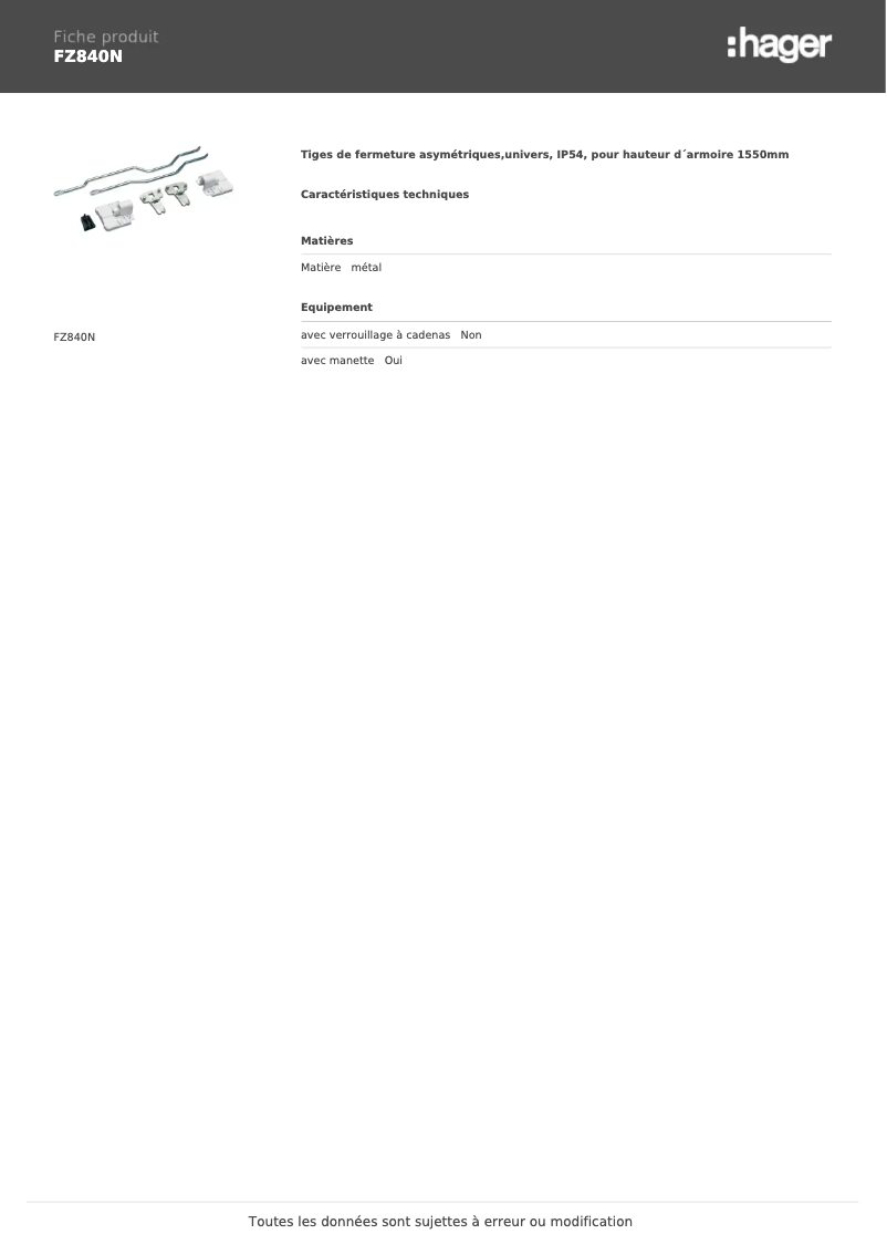 Page n°1 - Manuel utilisateur Hager FZ840N