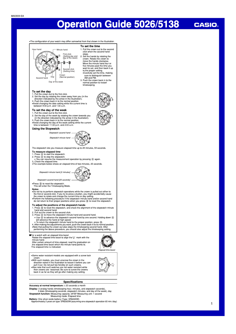 Page n°1 - Manuel utilisateur Casio 5026