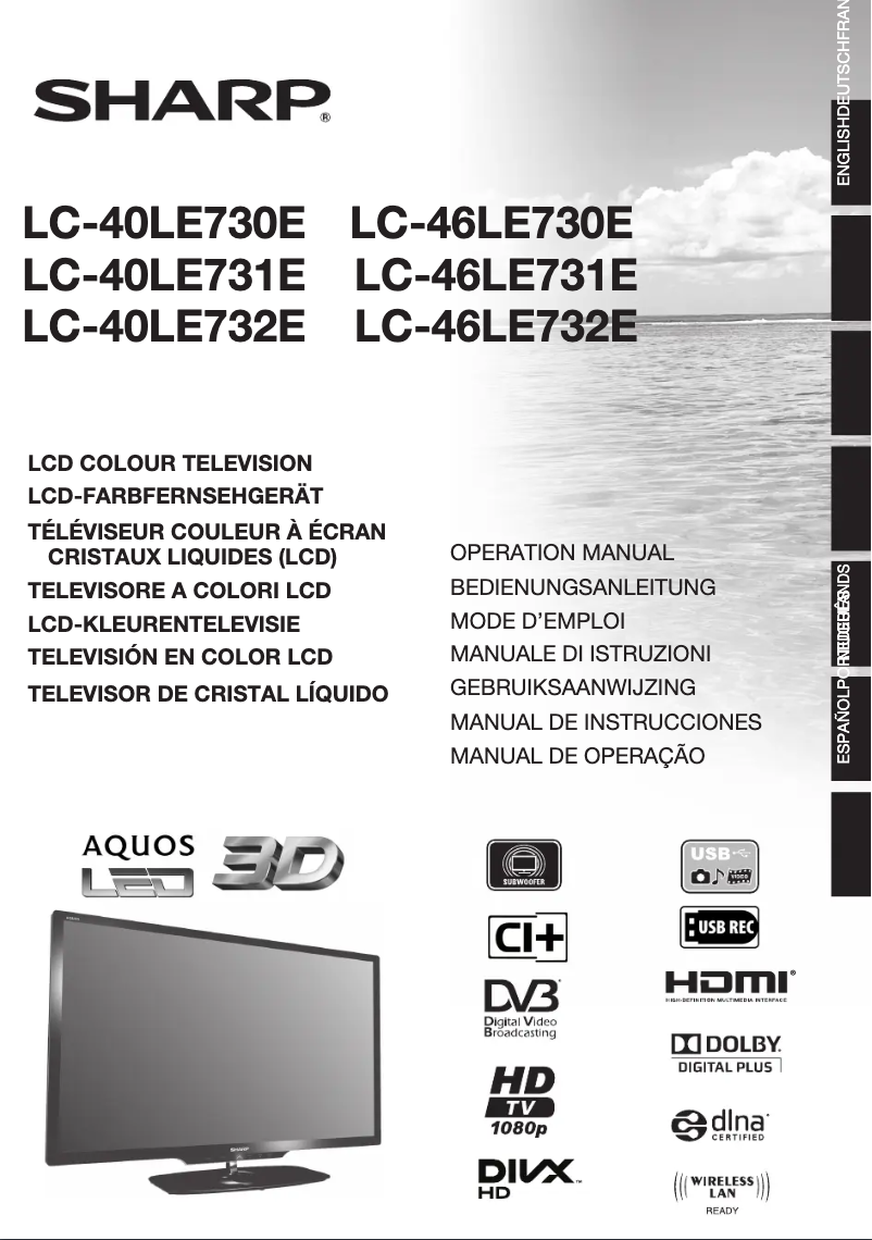 Image de la première page du manuel de l'appareil Aquos LC-40LE730E 3D