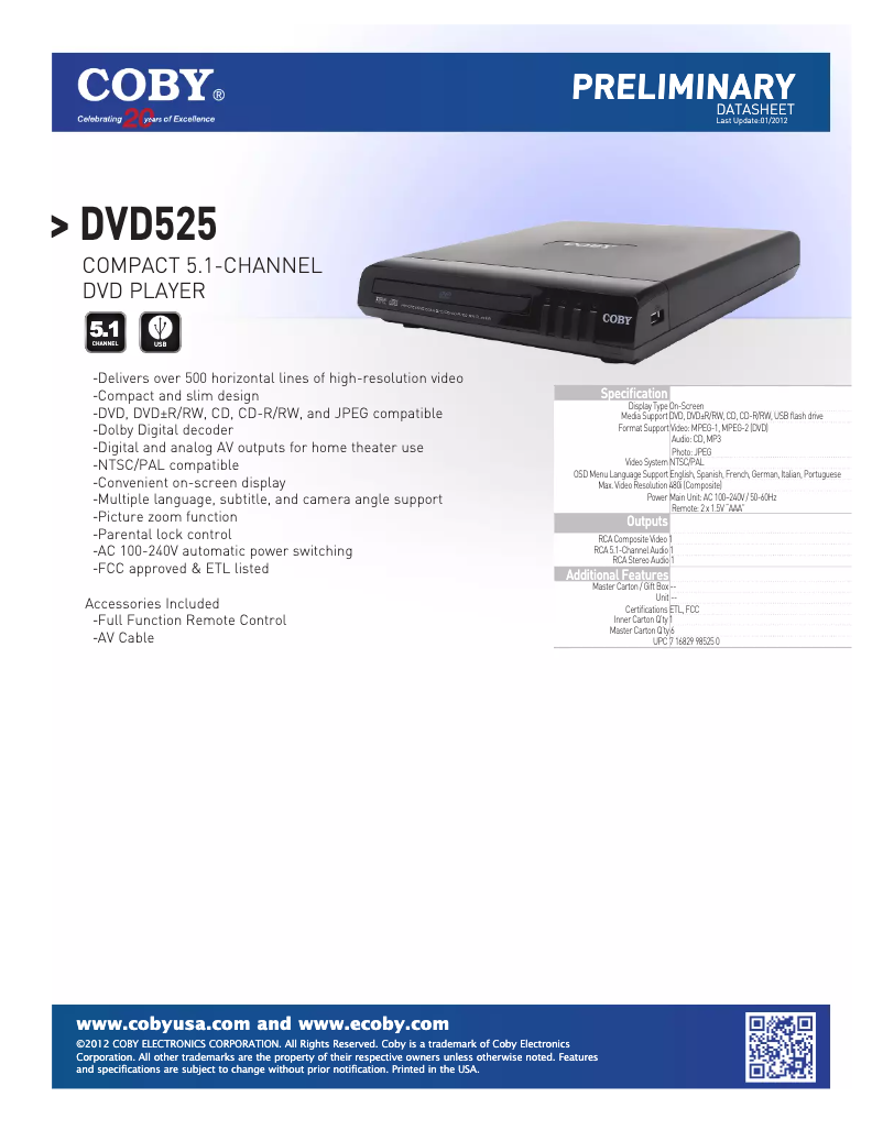 Página 1 del manual Manual de usuario Coby DVD525