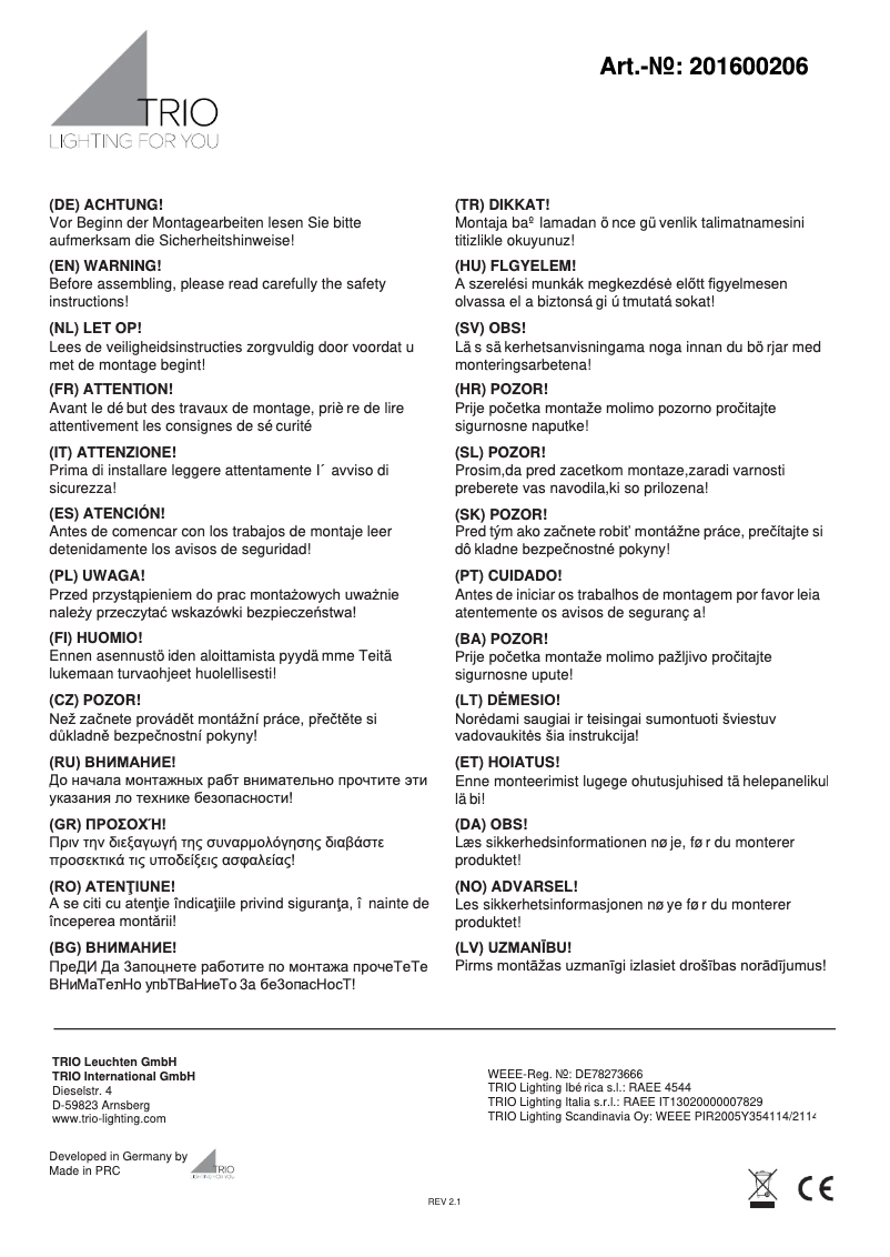 Image de la première page du manuel de l'appareil Lucerna 201600206