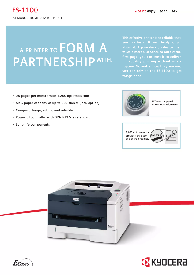Page 1 de la notice Fiche technique Kyocera FS-1100