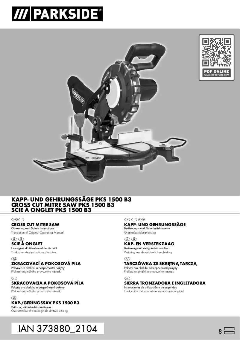 Page n°1 - Manuel utilisateur Parkside PKS 1500 B3