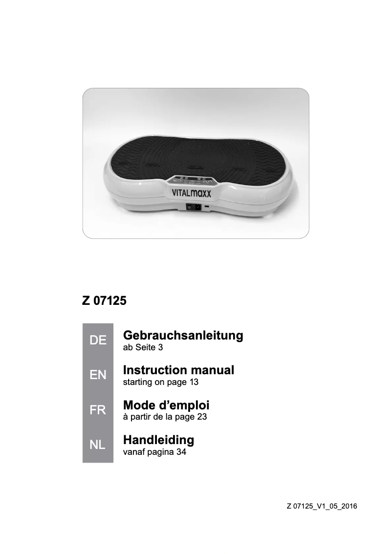 Page n°1 - Manuel utilisateur VitalMaxx 07125