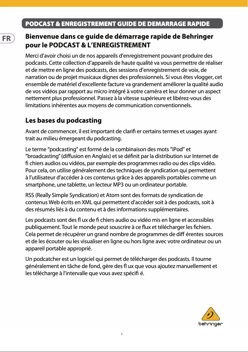 Page 1 of the manual User Manual Behringer Podcastudio 2 USB
