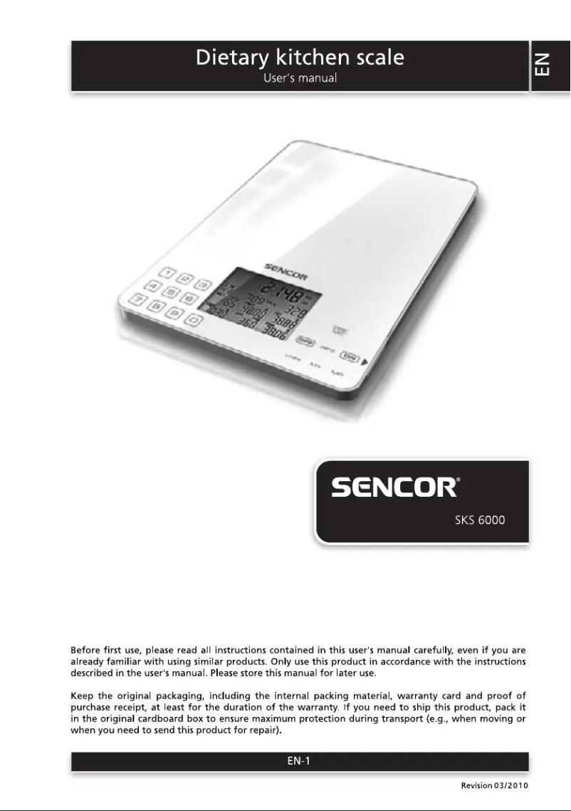 Page 1 de la notice Manuel utilisateur Sencor SKS 6000