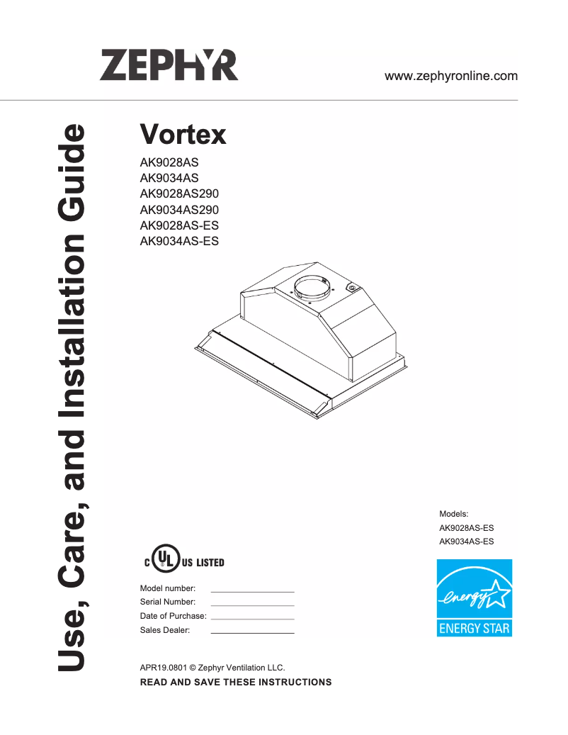 Page n°1 - Manuel utilisateur Zephyr Vortex AK9028AS290