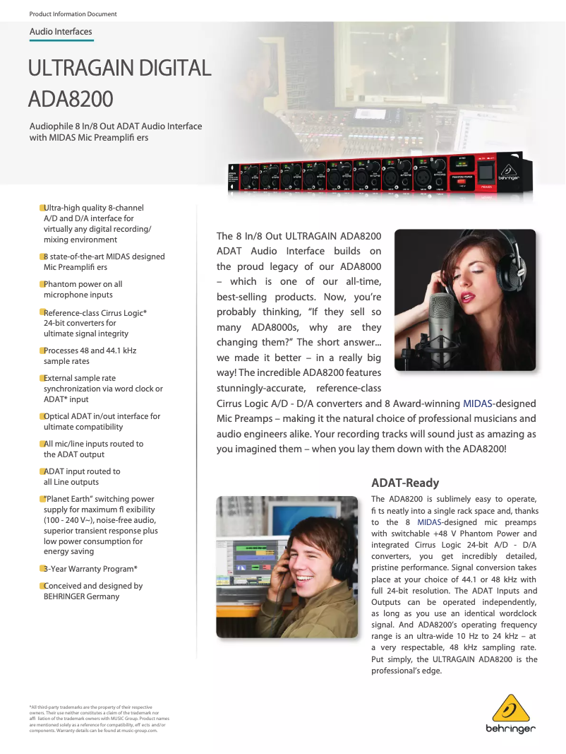 Image de la première page du manuel de l'appareil Ultragain Digital ADA8200