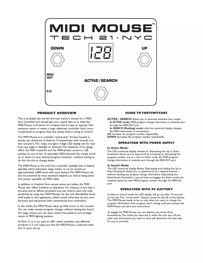 Page n°1 - Manuel utilisateur Tech 21 Midi Mouse