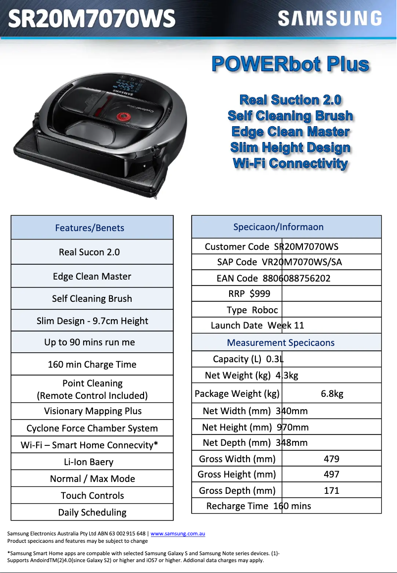 Image de la première page du manuel de l'appareil SR20M7070WS