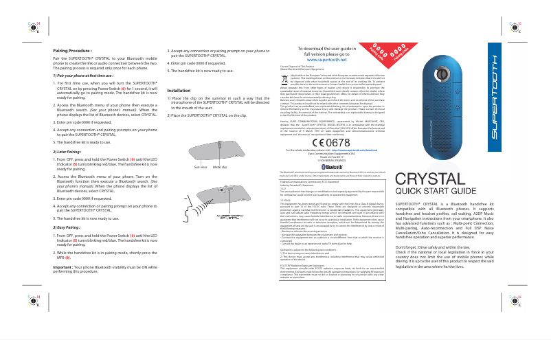 Page 1 de la notice Mode d'emploi SuperTooth Crystal