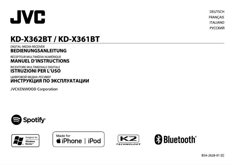 Image de la première page du manuel de l'appareil KD-X362BT