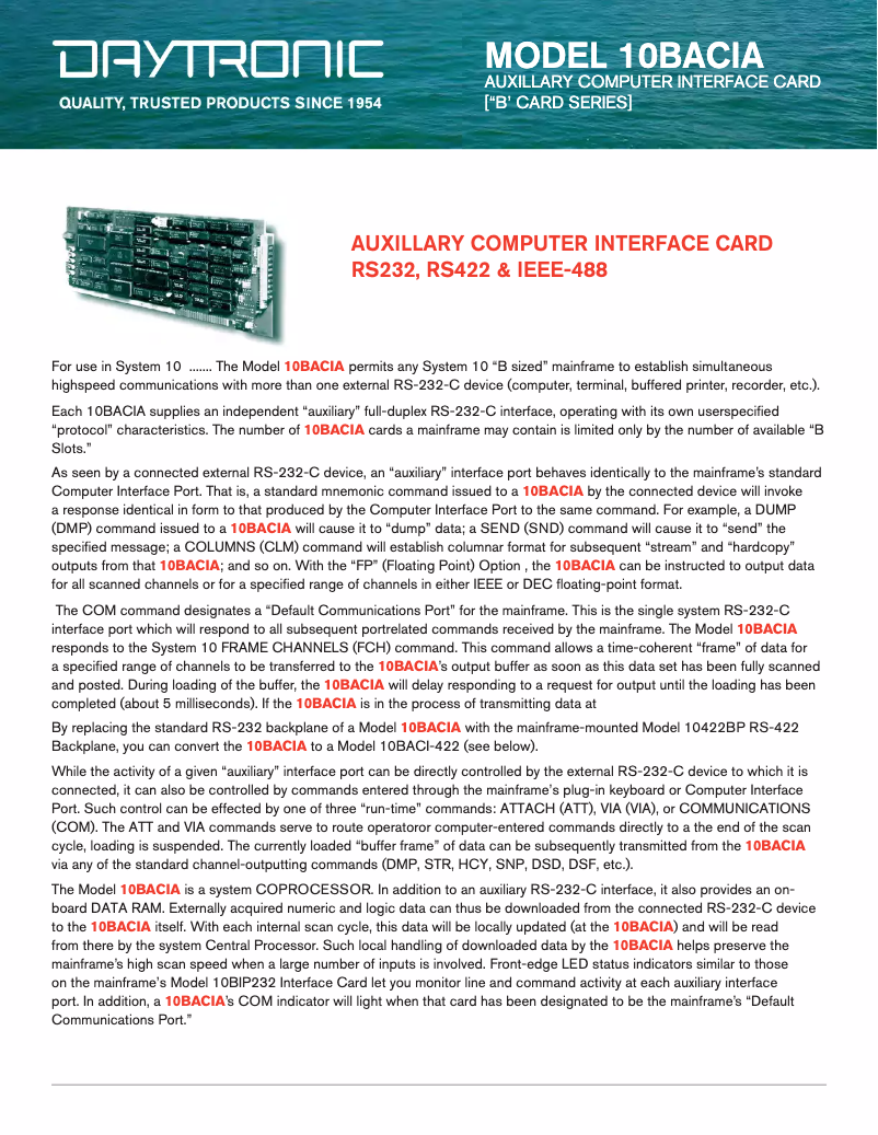 Page 1 de la notice Fiche technique Daytronic 10BACI-488