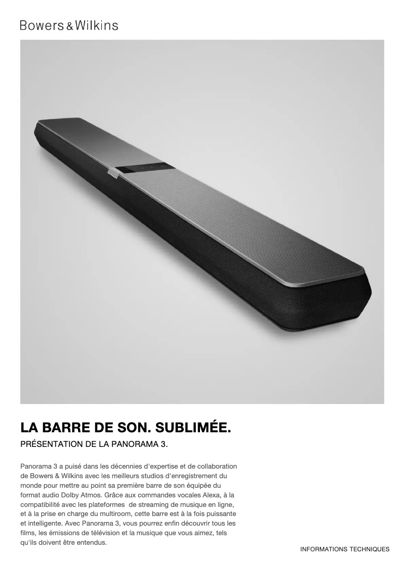 Page 1 de la notice Fiche technique Bowers & Wilkins Panorama 3
