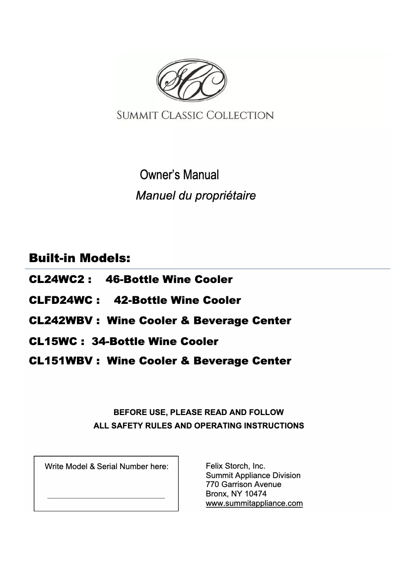 Page n°1 - Manuel utilisateur Summit CLFD24WC